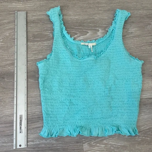 Anthropologie NWT Floreat 'Ruffled Crop Tank' Aqua Blue S smocked - Picture 6 of 7